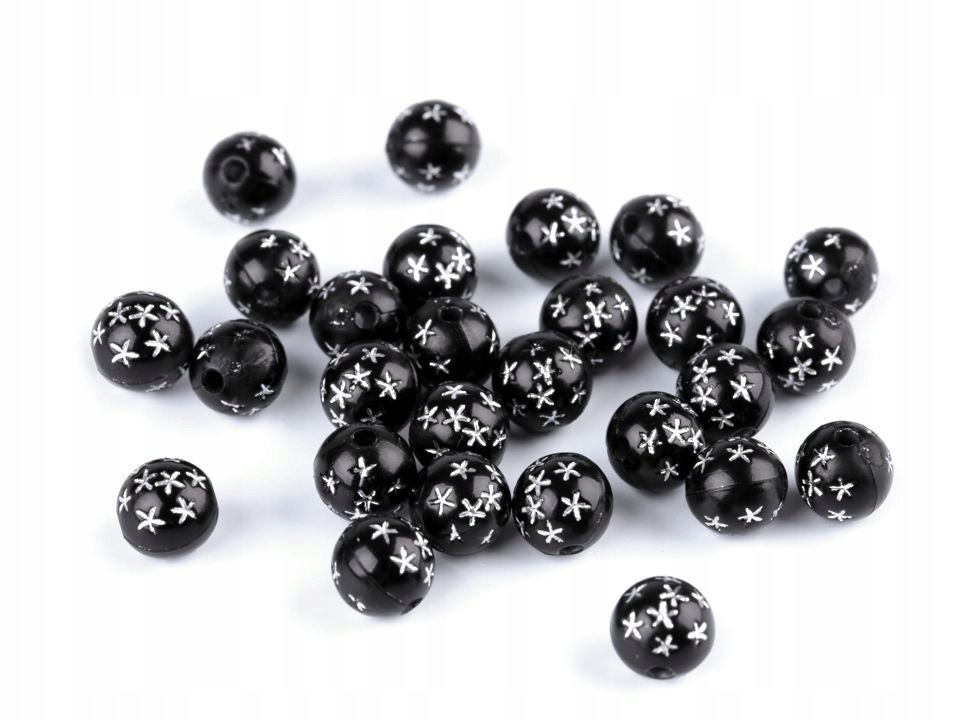 Koraliki Plastik Czarne Z Gwiazdkami 8Mm 30Szt
