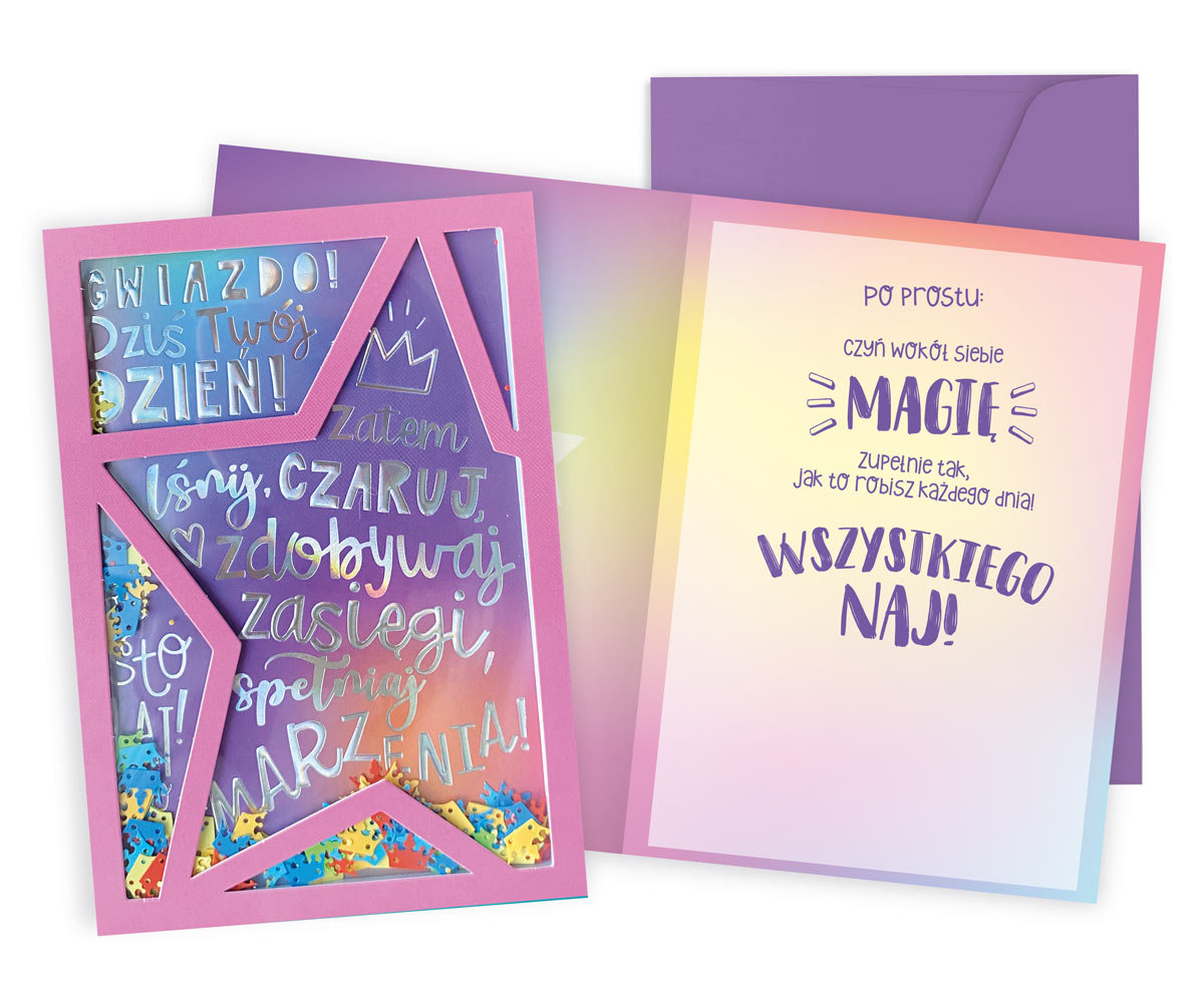 Karnet B6 konfetti Urodziny gwiazda - Kukartka