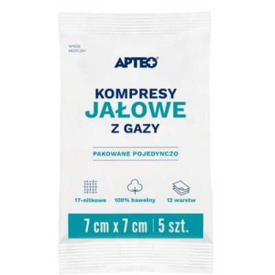 SYNOPTIS PHARMA Kompresy jałowe 7x7cm, 17-nitkowy 5 sztuk Wysyłka kurierem tylko 10,99 zł