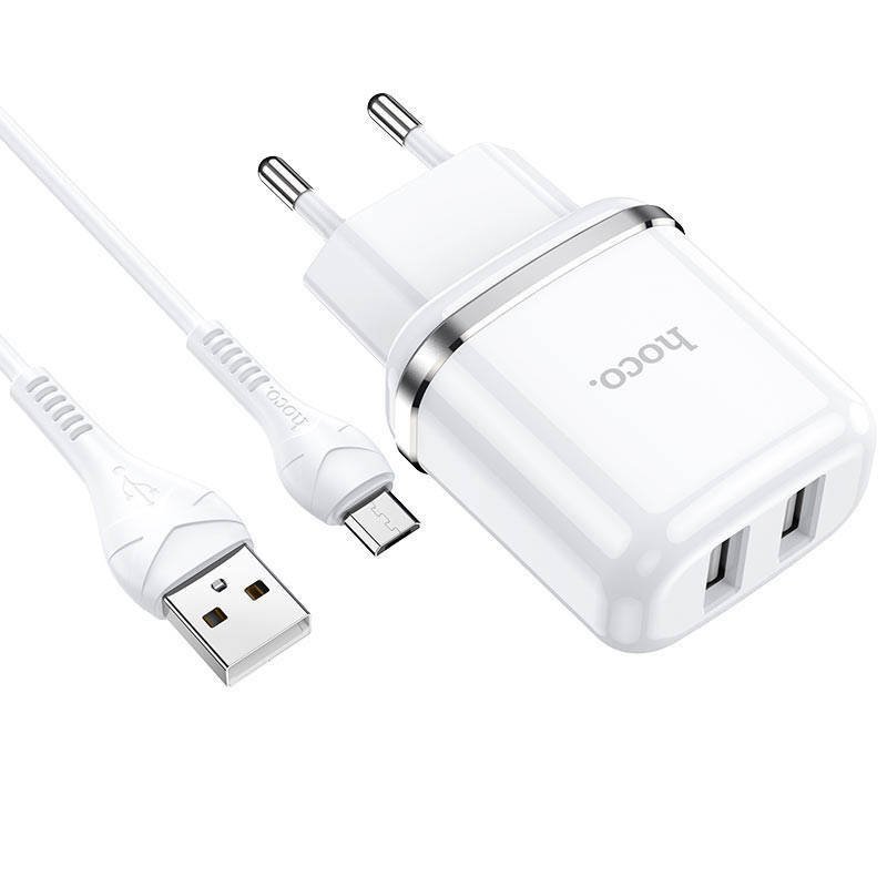 Hoco N4 ładowarka sieciowa 2,4A 2xUSB + 1x Kabel 1m MicroUSB kolor biały