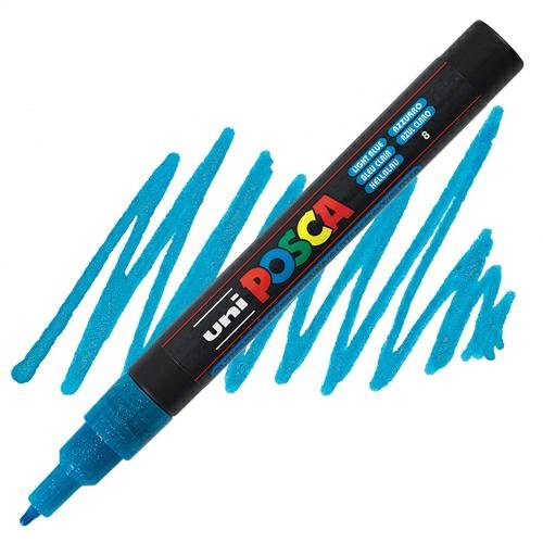 UNI ball ball POSCA (186586) marker z cienką okrągłą końcówką, brokatowy jasnoniebieski PX197970000