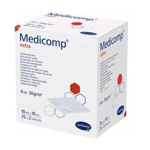Hartmann Medicomp Extra kompresy z włókniny jałowe 10 cm x 10 cm 25 x 2 sztuki
