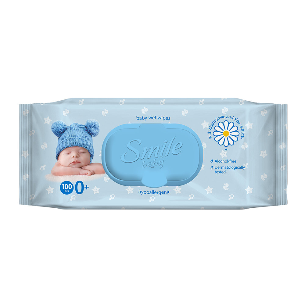 Smile SMILE Baby Chusteczki nawilżane 100 szt Rumianek i Aloes zamknięcie plastikowe