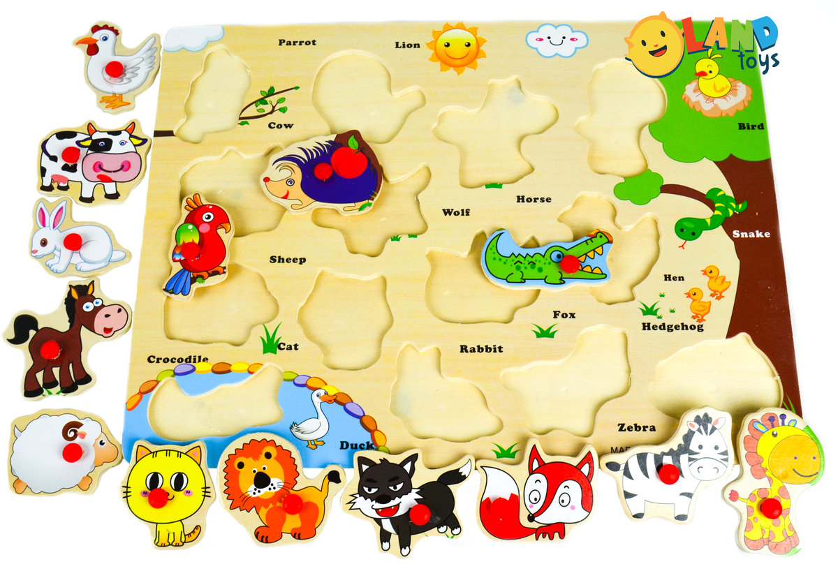Lt307 Układanka Puzzle Drewniane Zwierzęta Pinezki