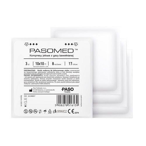 Paso TRADING Kompres Jałowy 17N 8W, PASOMED 3szt, 10cm x 10cm