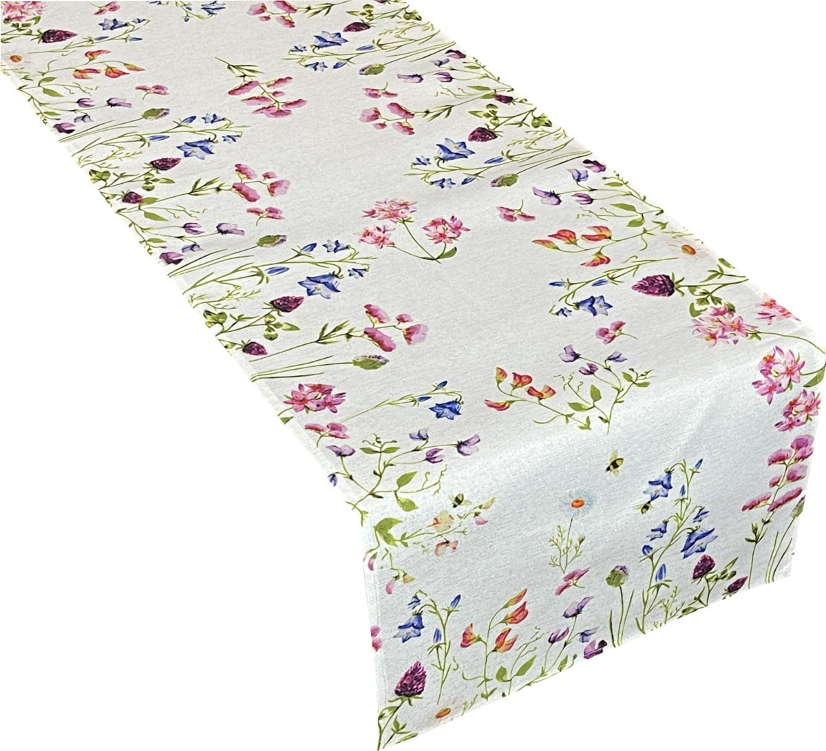 Bieżnik z nadrukiem, 40x175, biała w kwiaty, OHB02-1