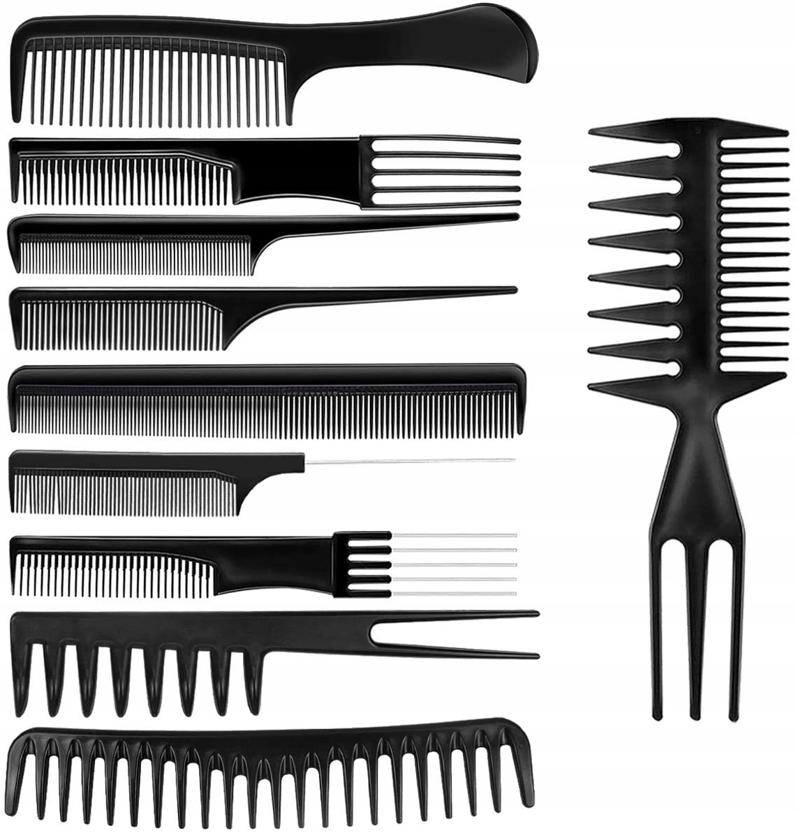 Grzebień Fryzjerski, Zestaw Grzebieni, Etui, 10szt