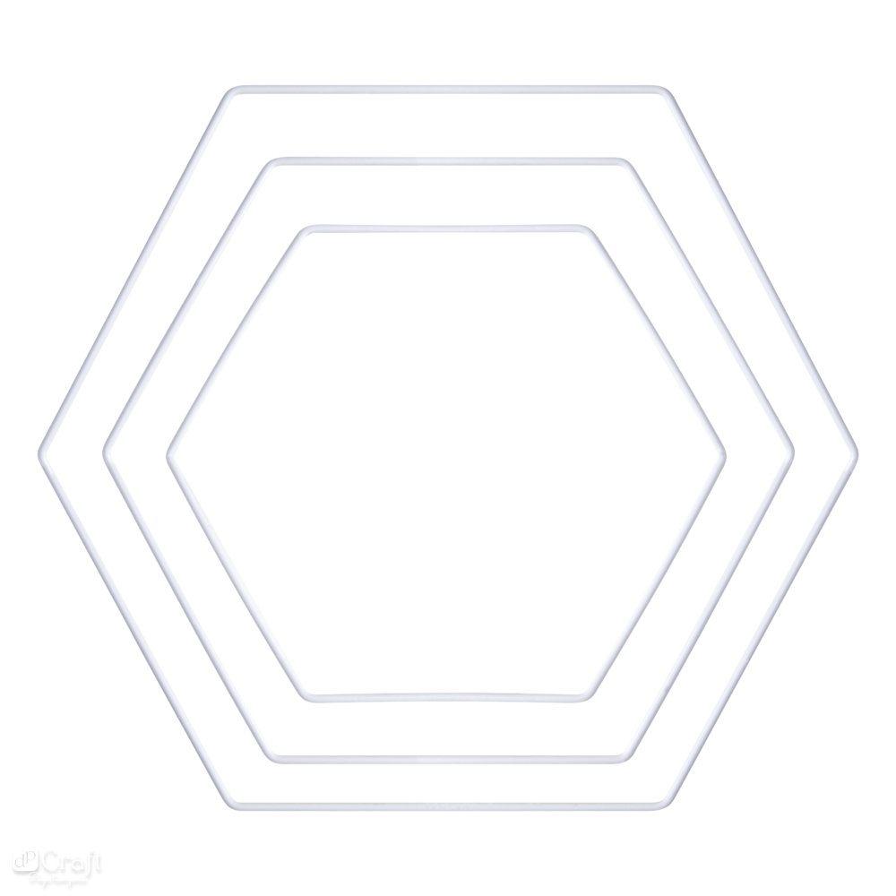 Obręcz metalowa, heksagon, biała, 3 szt.