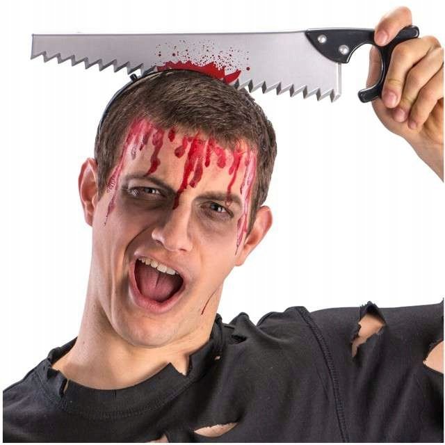 OPASKA PIŁA W GŁOWIE KOSTIUM HALLOWEEN KREW