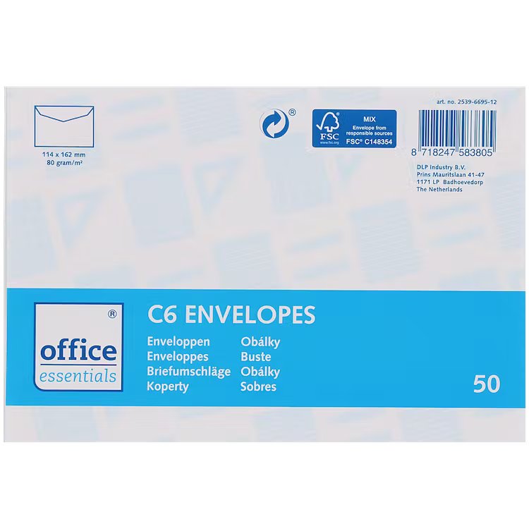 Koperty białe C6 114 x 162 mm 50 szt na listy