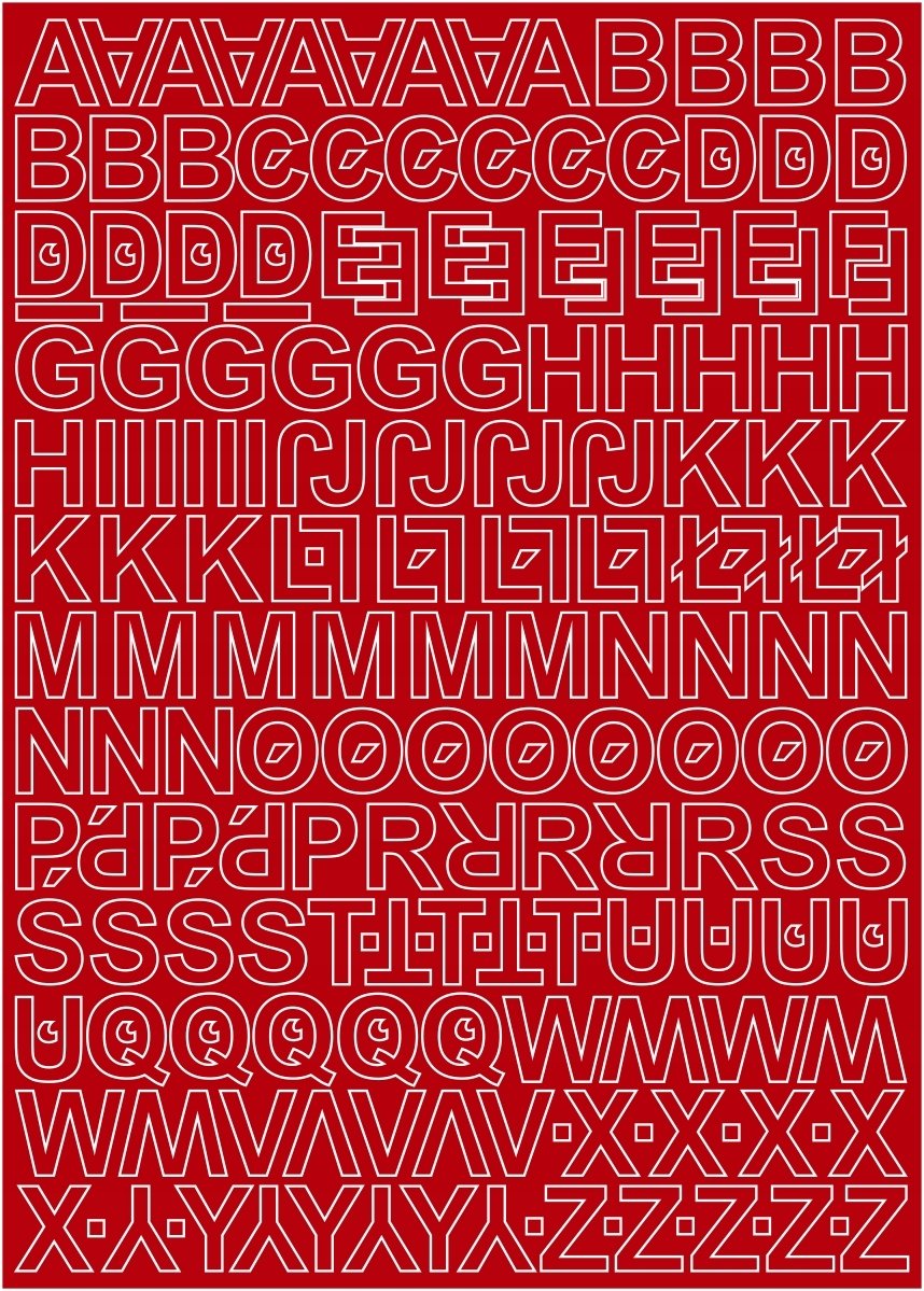 Litery Samoprzylepne 2Cm Czerwone Mat Arkusz 225 Znaków