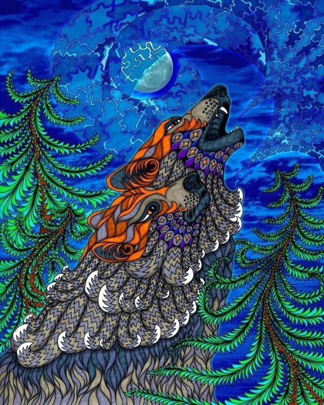 Norimpex Diamentowa mozaika Mandala 7D Wilk 40x30cm 1006646