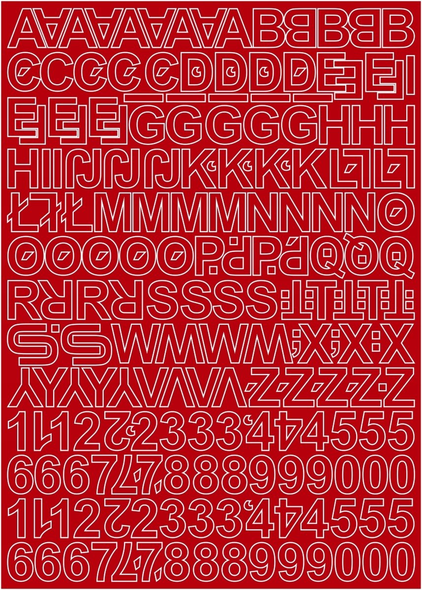 Litery i cyfry samoprzylepne czerwone 2cm arkusz 250 znaków