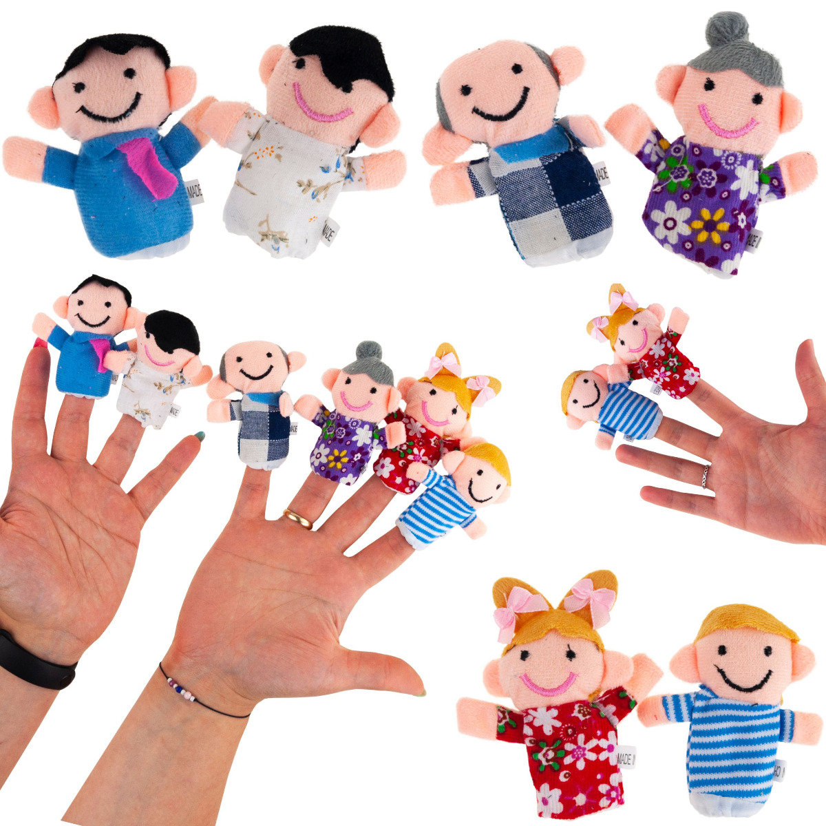 Pacynki Pluszowe Palczatki 6Szt Rodzina Teatrzyk