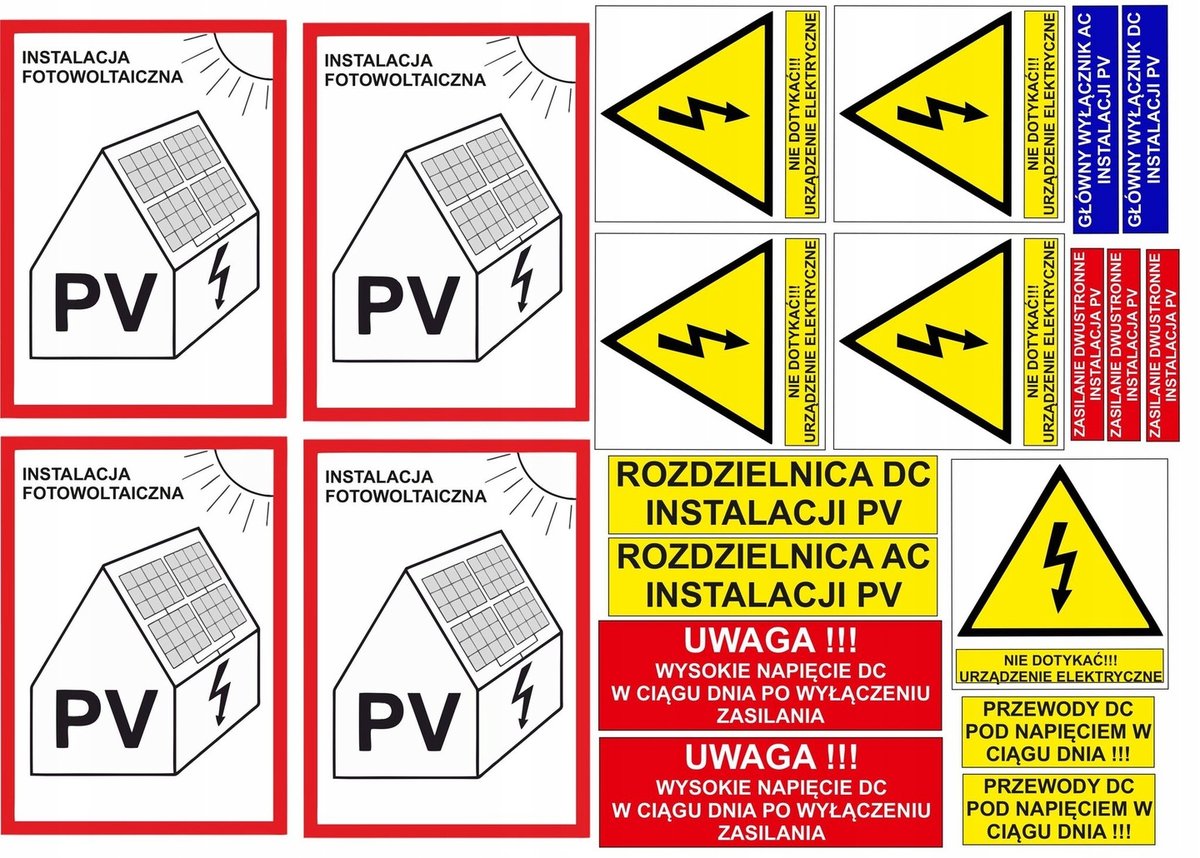 NOWE wymogi naklejki elektryczne FOTOWOLTAIKA PV 10 szt.