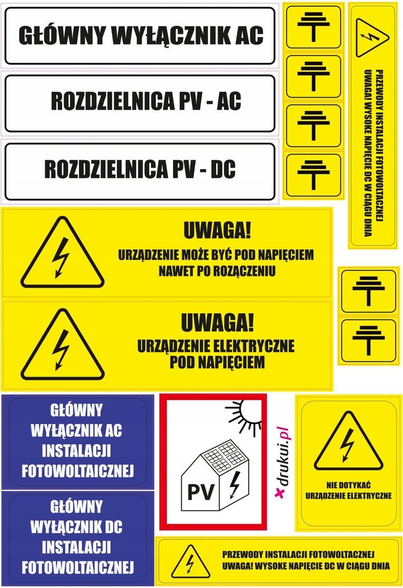 NOWE wymogi naklejki elektryczne FOTOWOLTAIKA PV 10szt.