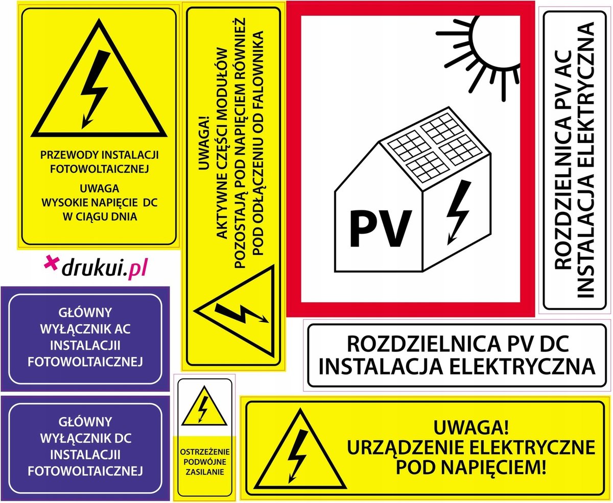 Naklejki ostrzegawcze FOTOWOLTAIKA instalatorskie 10szt.