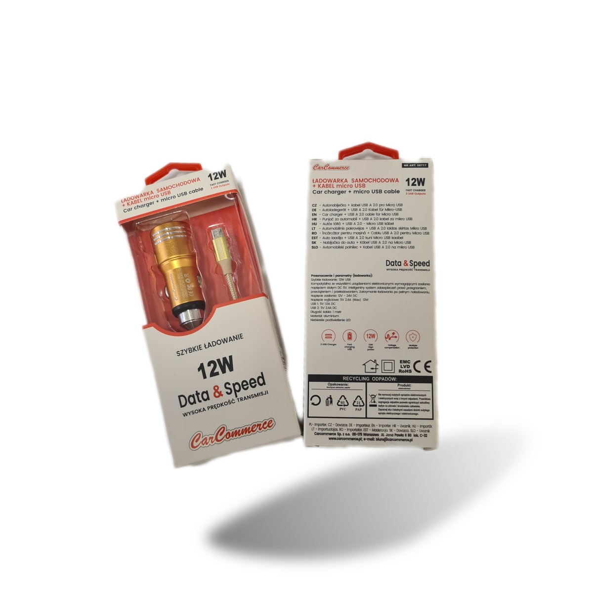ŁADOWARKA SAMOCHODOWA USB x 2 + KABEL micro USB 12W