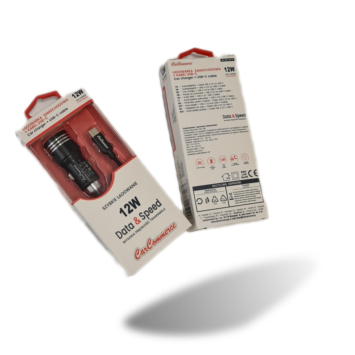 ŁADOWARKA SAMOCHODOWA USB x 2 + KABEL USB-C 12W