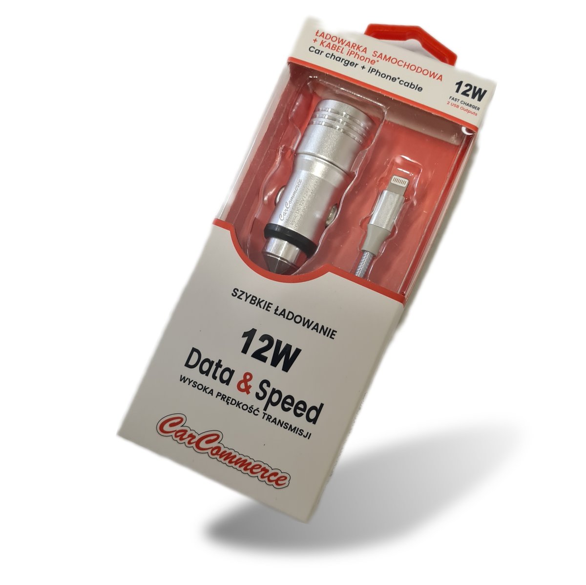 ŁADOWARKA SAMOCHODOWA USB x 2 + KABEL IPhone 12W