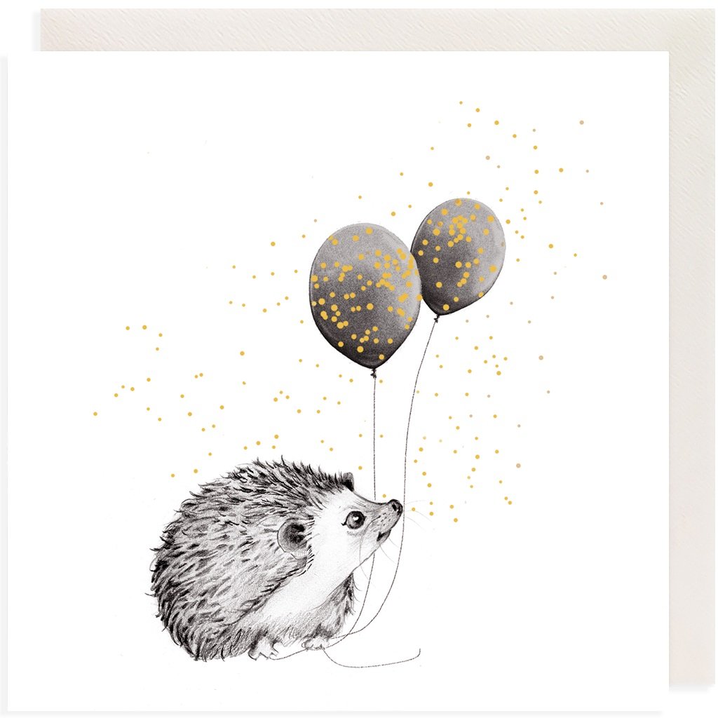Clear Creations Karnet Złocony CL3814_BL Jeż z balonami