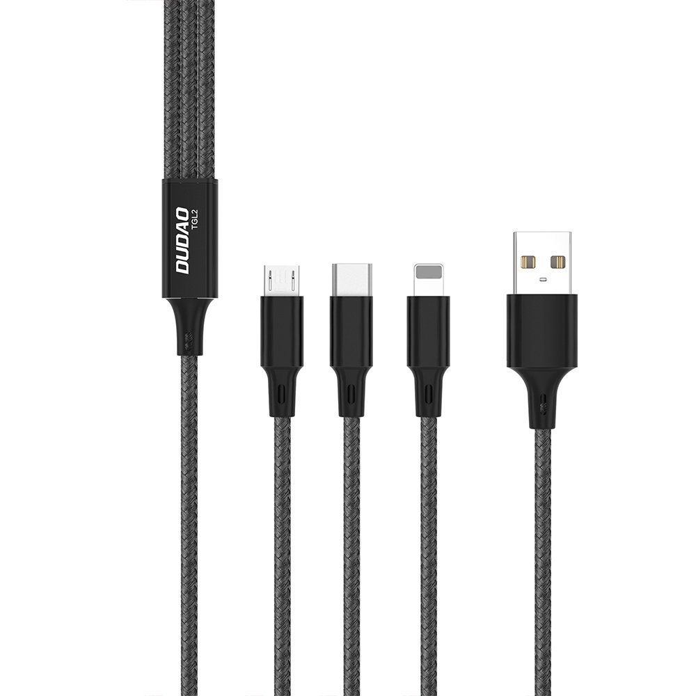 Dudao kabel, przewód USB 3w1 - USB Typ C, micro USB, Lightning 6A - czarny TGL2