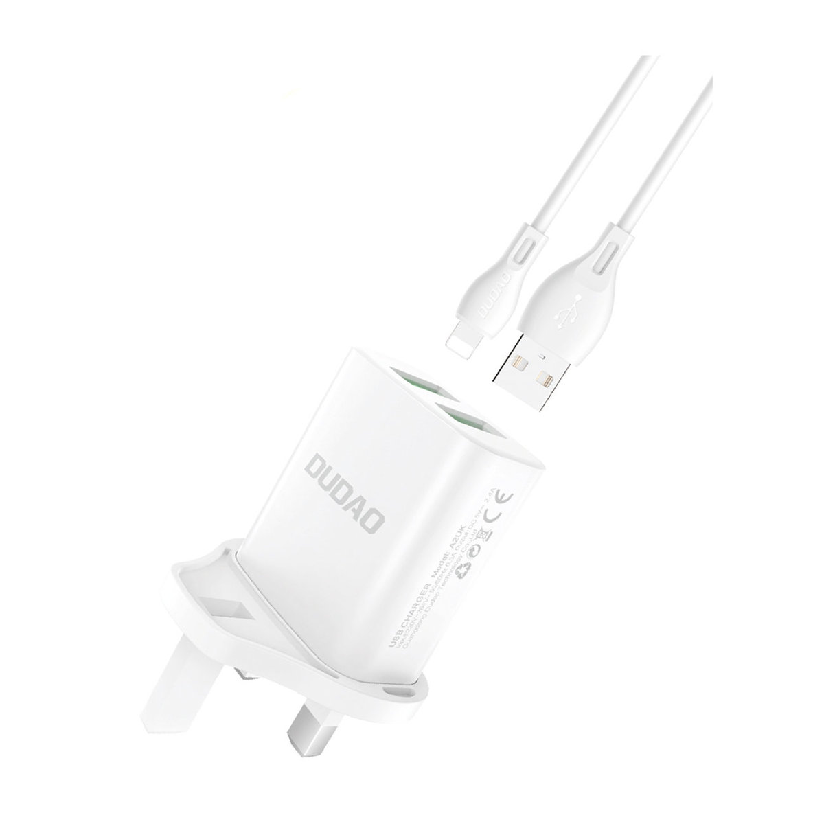 Фото - Зарядний пристрій Dudao Ładowarka sieciowa z wtyczką angielską UK 2x USB-A + kabel iPhone Lightnin 