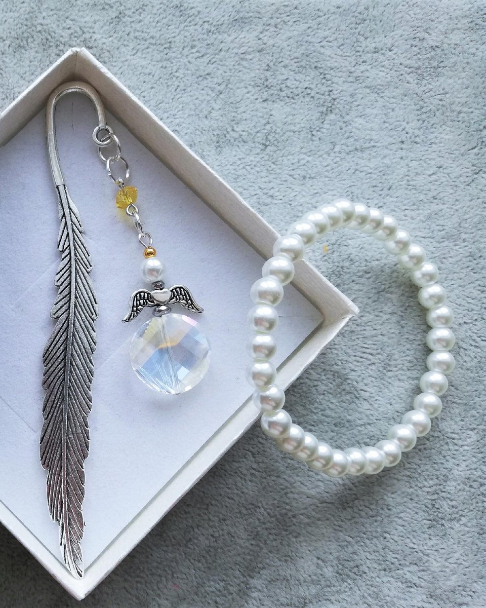 Komplet Zakładka Bransoletka Anioł Perła Komunia