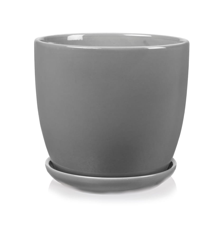 Okrągła Szara Doniczka Z Podstawkiem 15X14 Cm