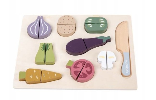 Drewniany Zestaw Warzyw Do Krojenia + Deska + Nóż / Nunukids