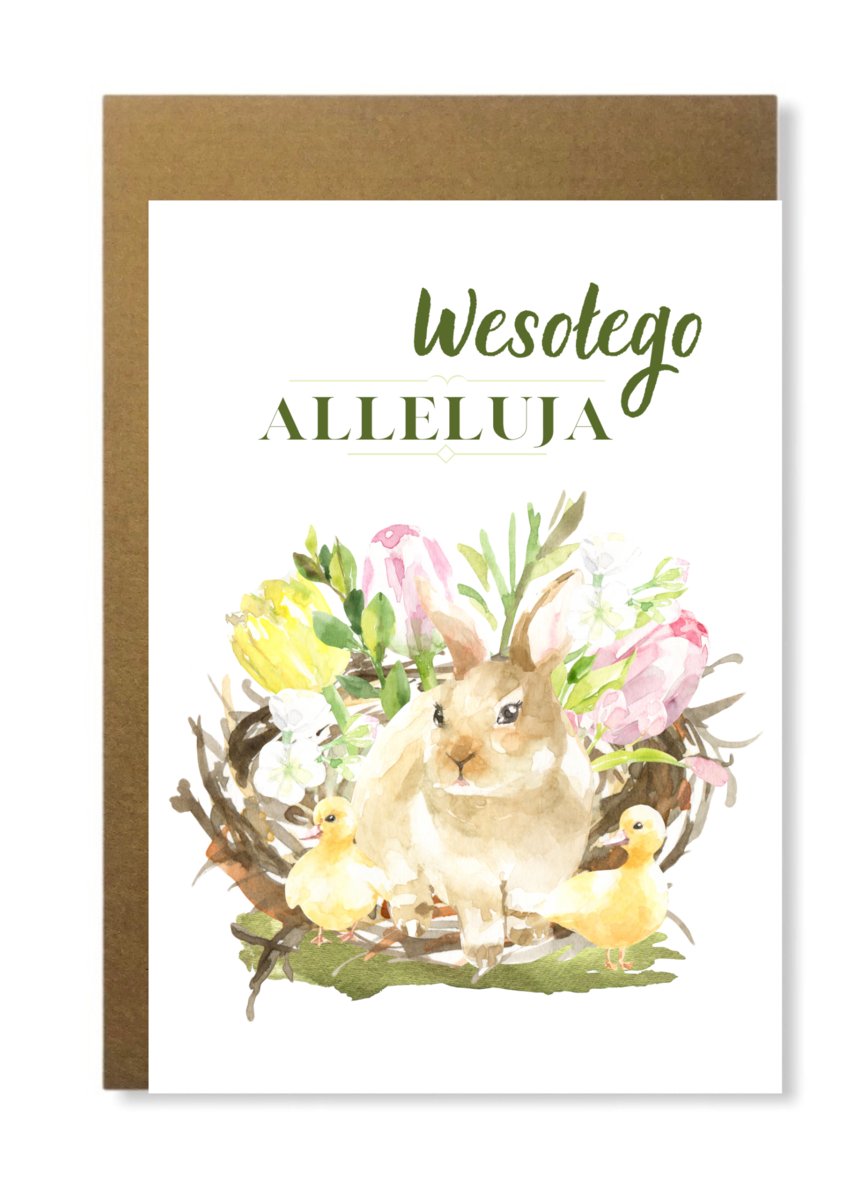 Kartka wielkanocna życzenia z zajączkiem kurczak