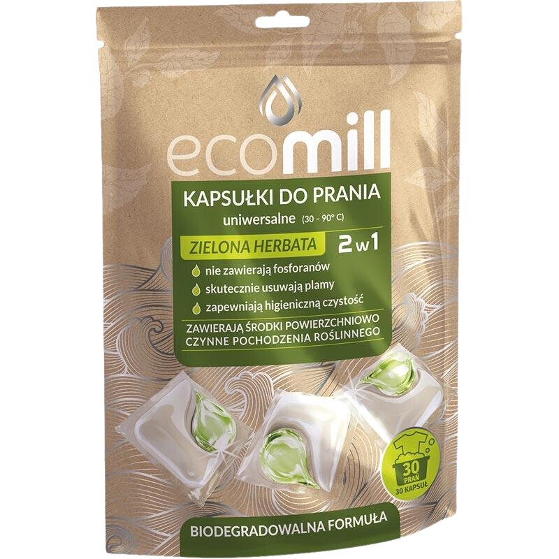 MILL CLEAN ECO MILL CLEAN ECO kapsułki do prania uniwersalne-zielona herbata 30 kapsułek 5902643000100