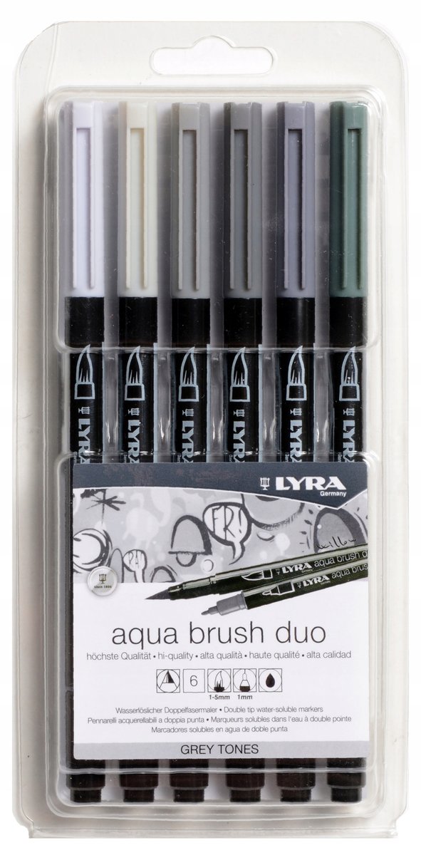 Lyra Pisaki Markery Dwustronne Aqua Brush 6 Grey
