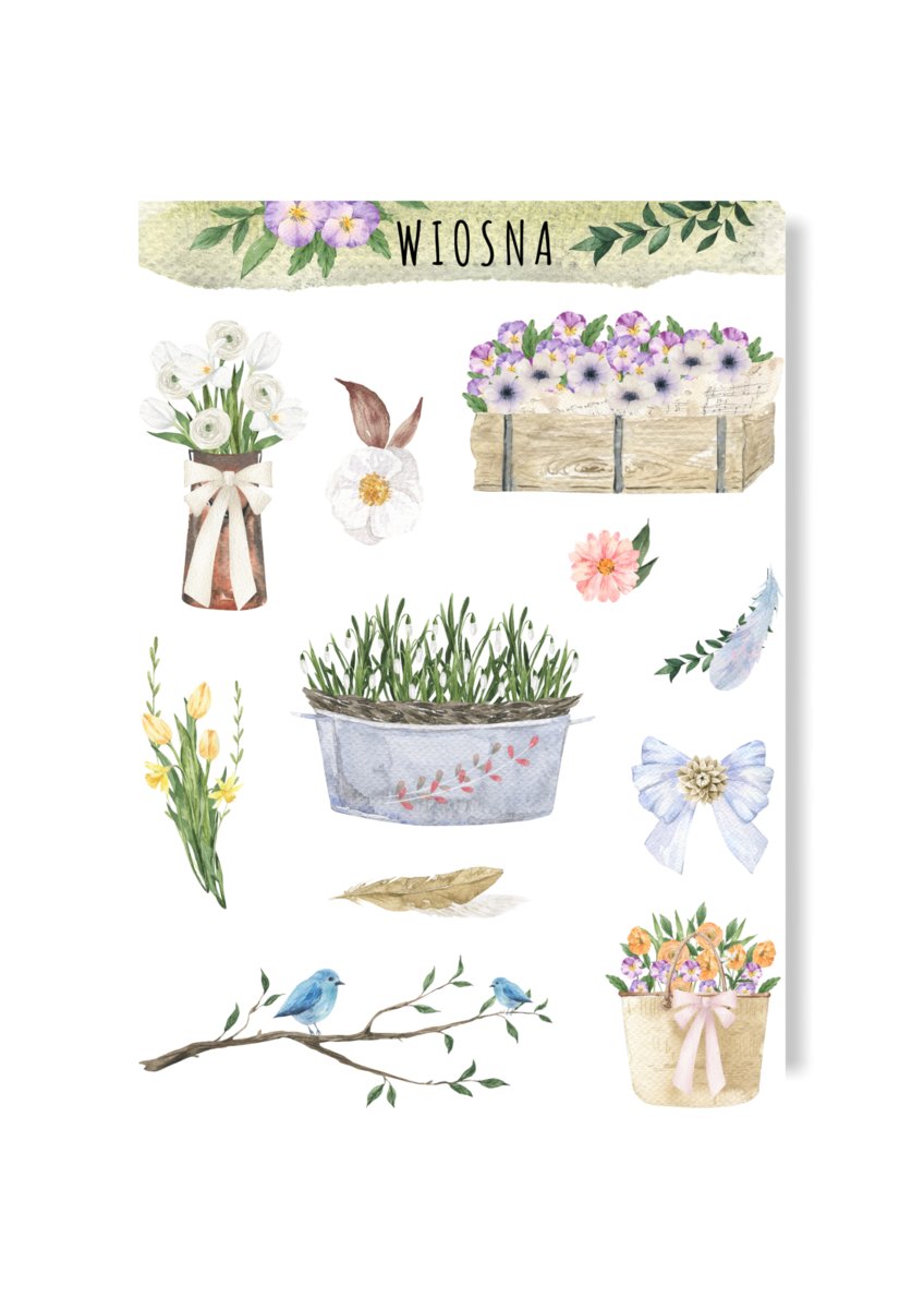 Naklejki wiosenne z kwiatami kolorowe scrapbooking