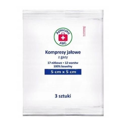 SILESIAN PHARMA SP ZOO Kompresy jałowe z gazy 17-nitkowe 12-warstwowe 5 x 5 cm x 3 szt Apteczka ABC