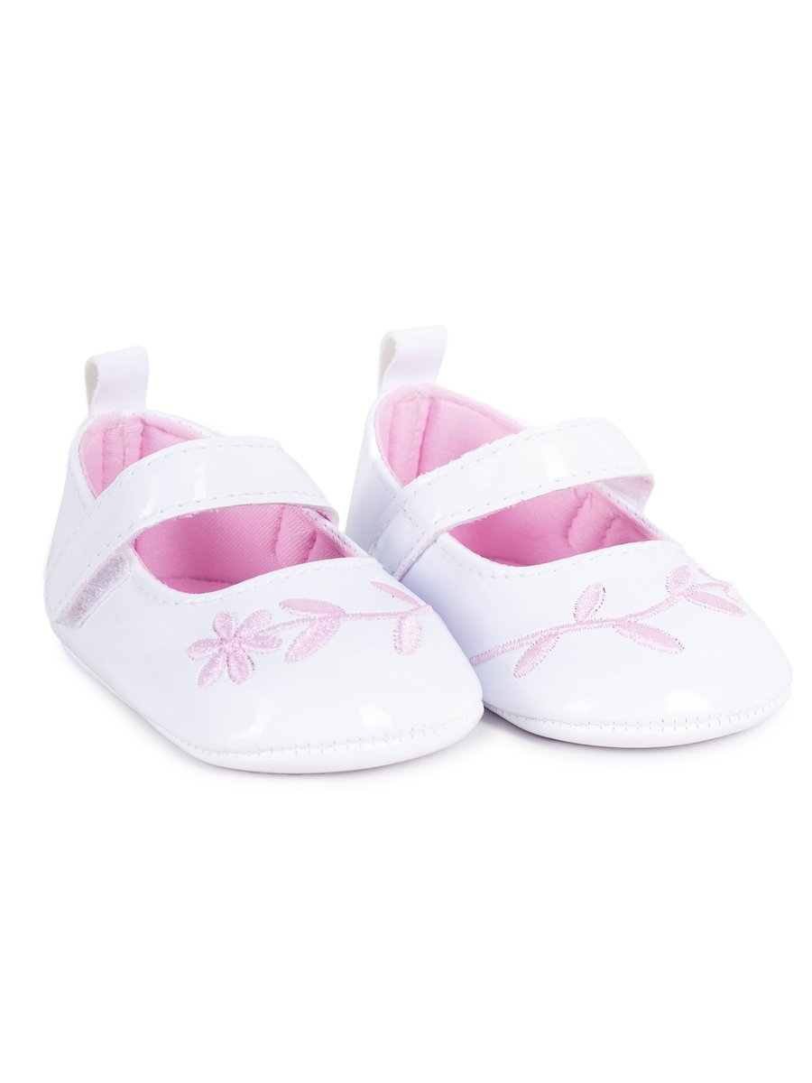 Baletki buty lakierki NIECHODKI białe z haftem BUCIKI CHRZEST
