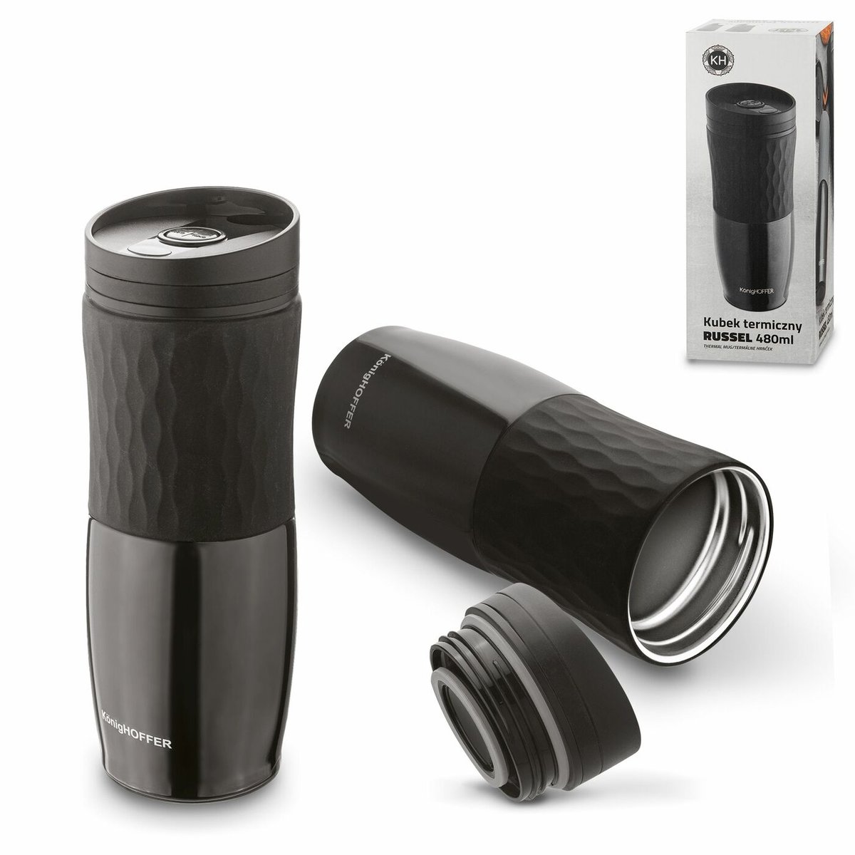 Kubek termiczny termos Konighoffer Russel 480 ml czarny