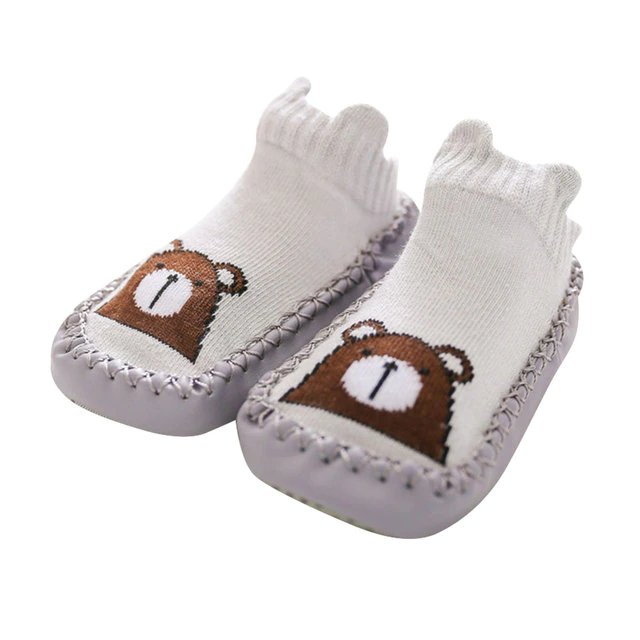 Miękkie buciki do żłobka, przedszkola kapcie dziecięce z podeszwą antypoślizgową skarpetki, buty niechodki   Szare 14cm     12-18mcy    EU 20/21