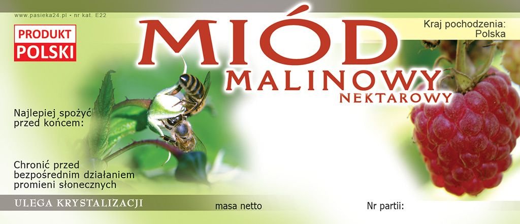 Paczka etykiet na miód malinowy (100szt) -wzór E22