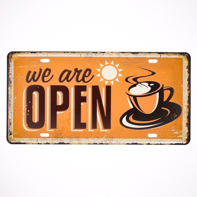 Plakat Tabliczka dekoracyjna metalowa WE ARE OPEN 1