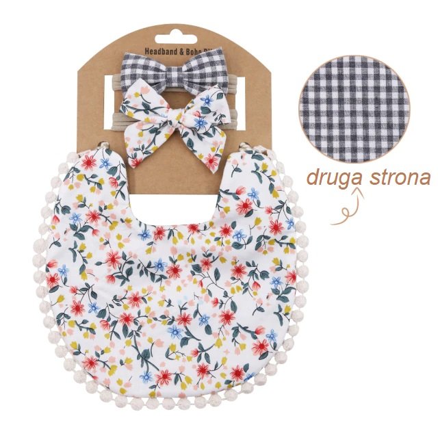 Zestaw Dwustronny Śliniaczek I Opaski W Stylu Vintage/Boho