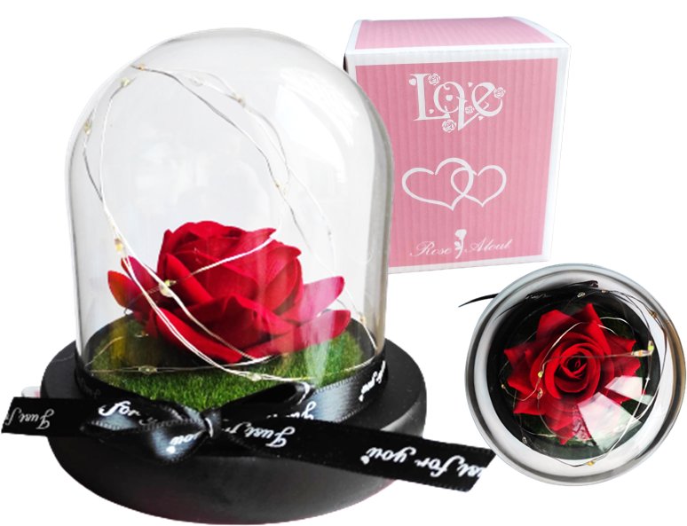 WIECZNA RÓŻA W SZKLE LED KOPUŁA PREZENT URODZINY