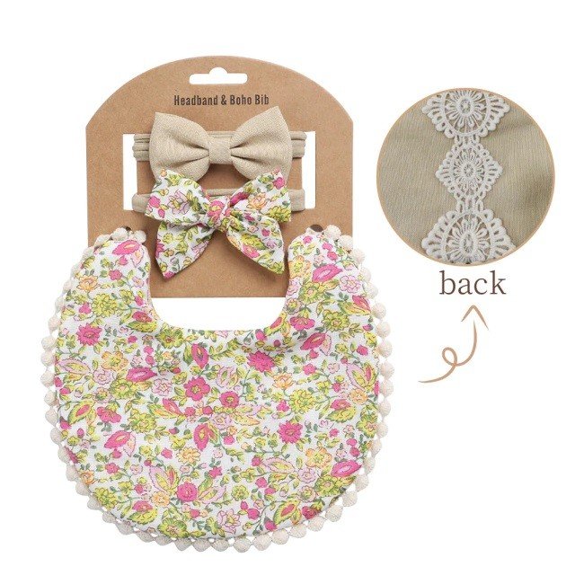 Zestaw Dwustronny Śliniaczek I Opaski W Stylu Vintage/Boho