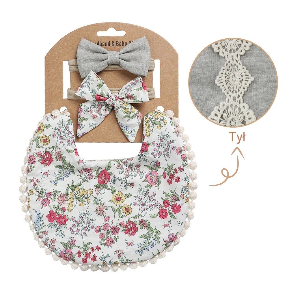 Zestaw Dwustronny Śliniaczek I Opaski W Stylu Vintage/Boho