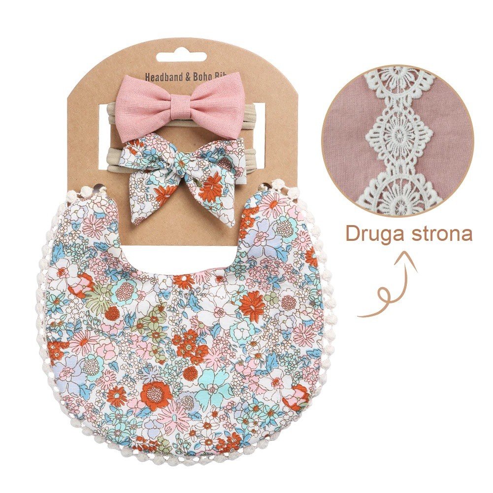 Zestaw Dwustronny Śliniaczek I Opaski W Stylu Vintage/Boho