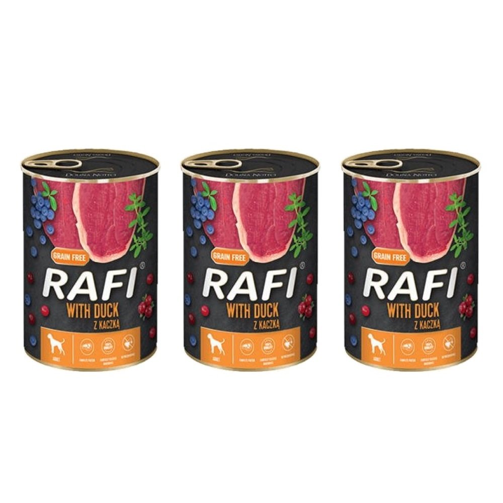 3x RAFI Z KACZKĄ, BORÓWKĄ I ŻURAWINĄ - KARMA DLA PSA 400G