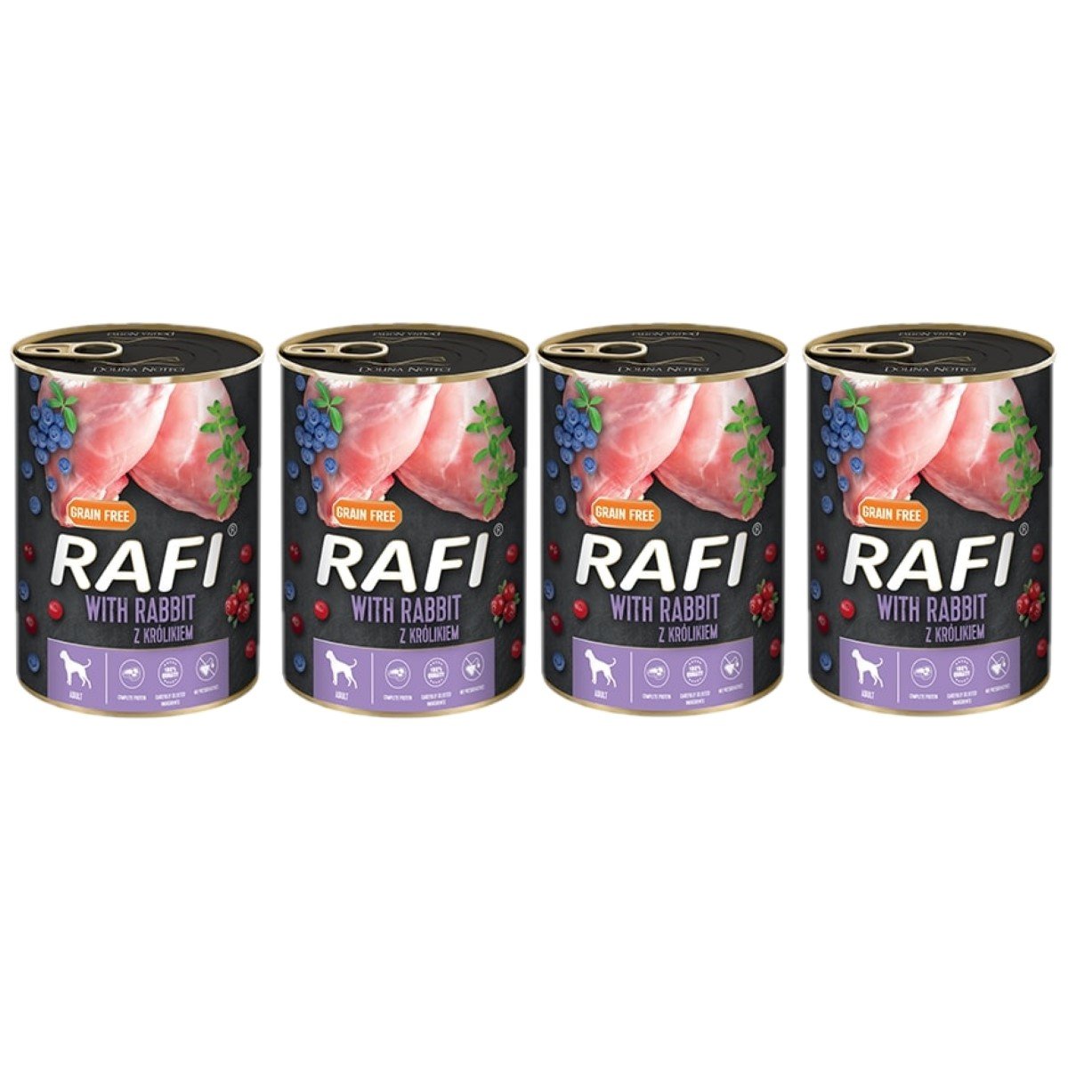 4x RAFI Z KRÓLIKIEM, BORÓWKĄ I ŻURAWINĄ - KARMA DLA PSA 400G