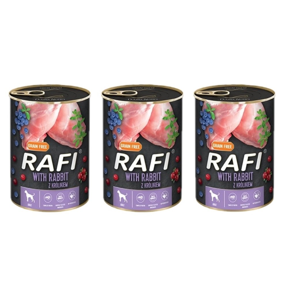 3x RAFI Z KRÓLIKIEM, BORÓWKĄ I ŻURAWINĄ - KARMA DLA PSA 400G