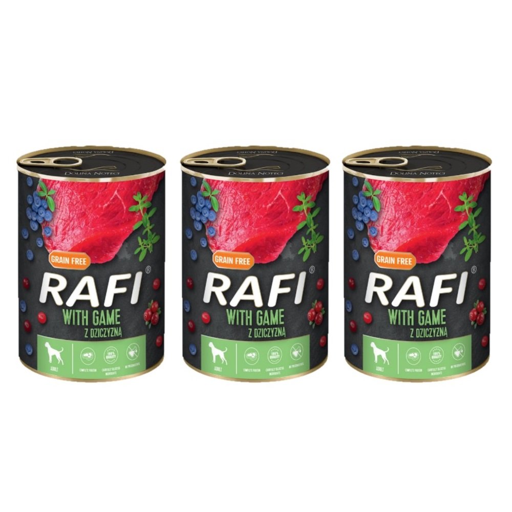 3x RAFI Z DZICZYZNĄ, BORÓWKĄ I ŻURAWINĄ - KARMA DLA PSA 400G