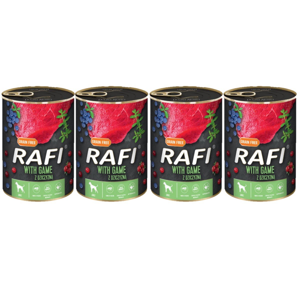 4x RAFI Z DZICZYZNĄ, BORÓWKĄ I ŻURAWINĄ - KARMA DLA PSA 400G